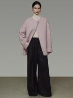 unspoken Cozy Lambswool Midlength Loose Tailored Minimal Women Pink Wool Coats