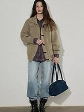 Lofi choose High Rise Vintage Wash Office Straight Detail Women Blue Flared Jeans