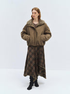 someonesometimes Lyocell Cotton Blend Relaxed Stand Collar Zip Women Beechwood Green Short Coat