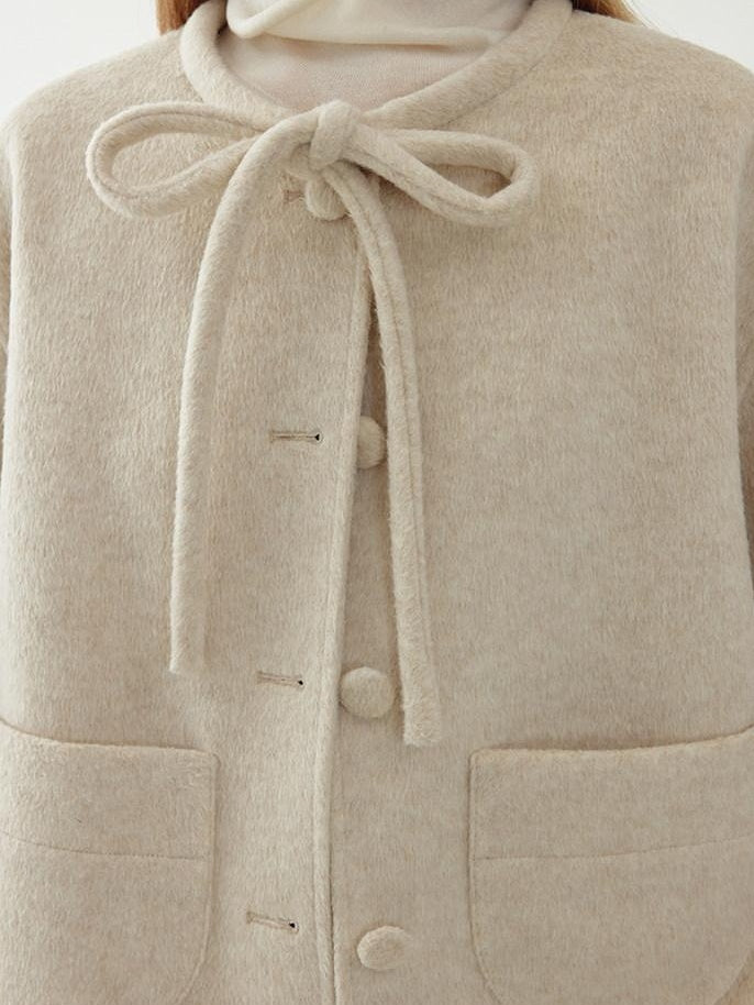 fano Wool Blend Minimal Single Breasted Vneck Pockets Women Cropped Jackets