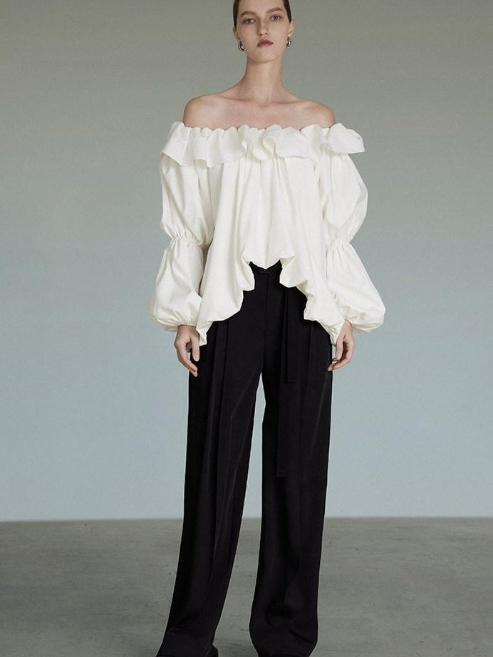 unspoken Breathable Viscose Ruffle Collar Loose Minimal Office Women Pullover Blouses