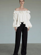 unspoken Breathable Viscose Ruffle Collar Loose Minimal Office Women Pullover Blouses