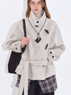fano Wool Blend Korean Commuter Relaxed Fit Notched Collar Light Grey Short Coat