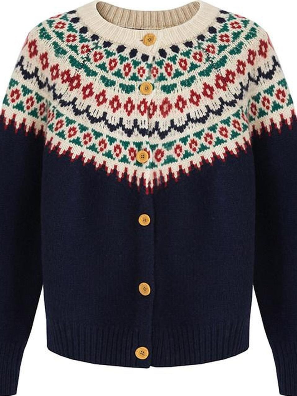 fano 100 Percent Wool Loose Fit Button Front Commuter Crew Neck Knit Cardigans