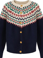 fano 100 Percent Wool Loose Fit Button Front Commuter Crew Neck Knit Cardigans