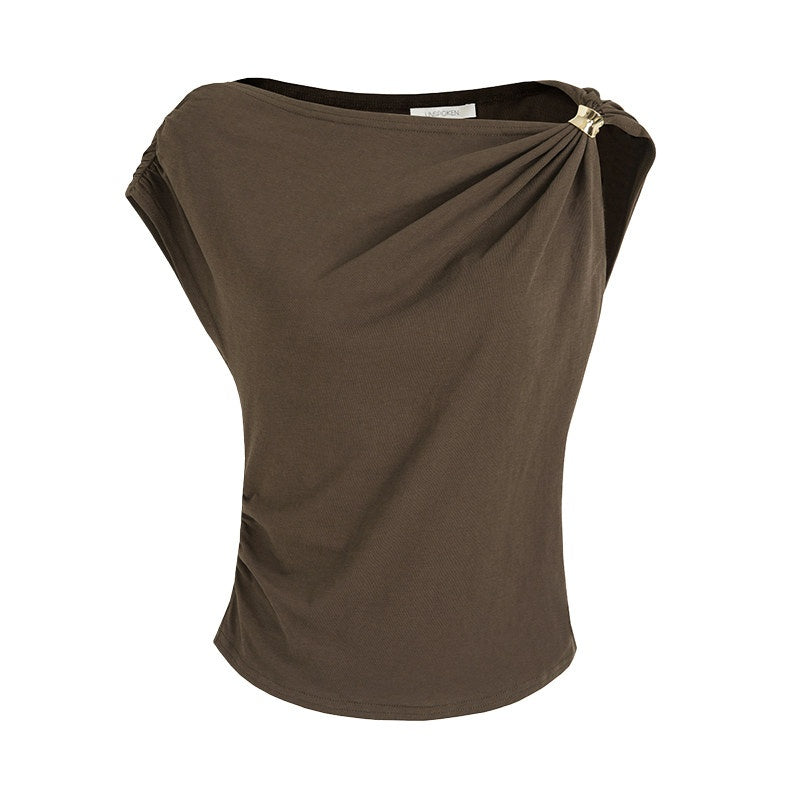 unspoken_Eco_Hemp_Cotton_3D_Detail_Slim_Fit_Asymmetric_Neck_Brown_Off_Shoulder_Crop_Tops_MISSTT