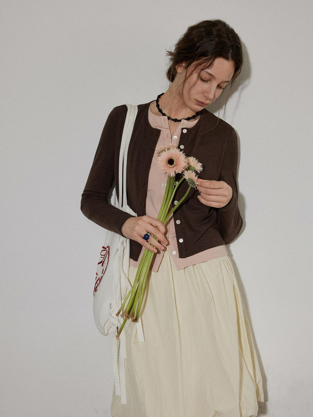 Lofi choose Two Tone Button Front Loose Fit Commuter Round Neck Women Knitwear Cardigans