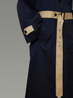 unspoken Minimal Commuter Cotton Loose Fit Single Breasted Long Navy Trench Coats