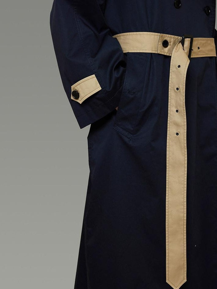 unspoken Minimal Commuter Cotton Loose Fit Single Breasted Long Navy Trench Coats