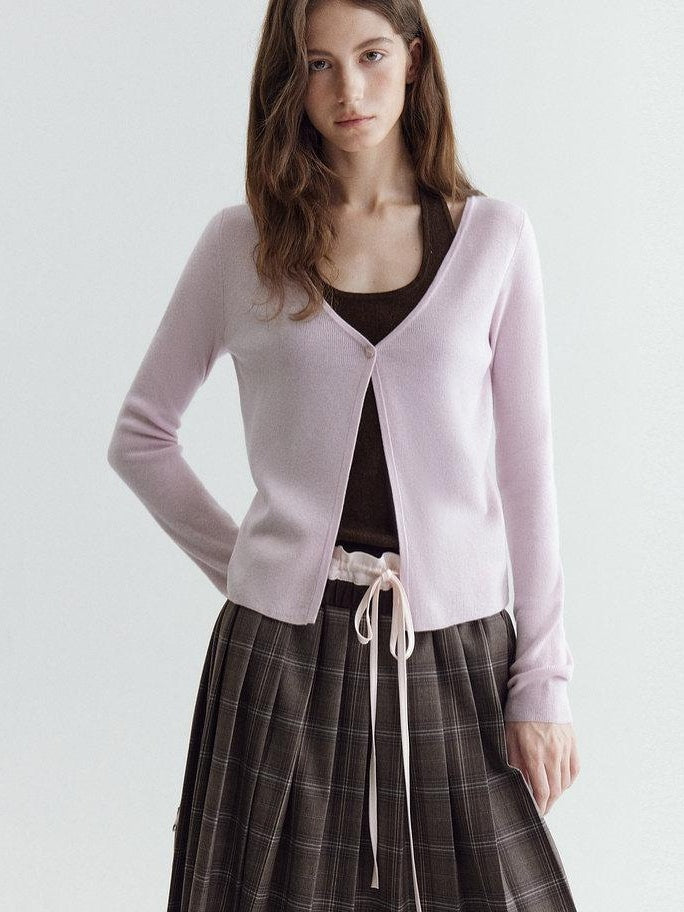fano Soft Breathable Korean V-neck Slim Faux Layered Colorblock Cardigans