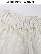 audreyyang Chiffon Polka Dot Loose Ruffle Collar Puff Sleeve Women Casual Midi Dresses
