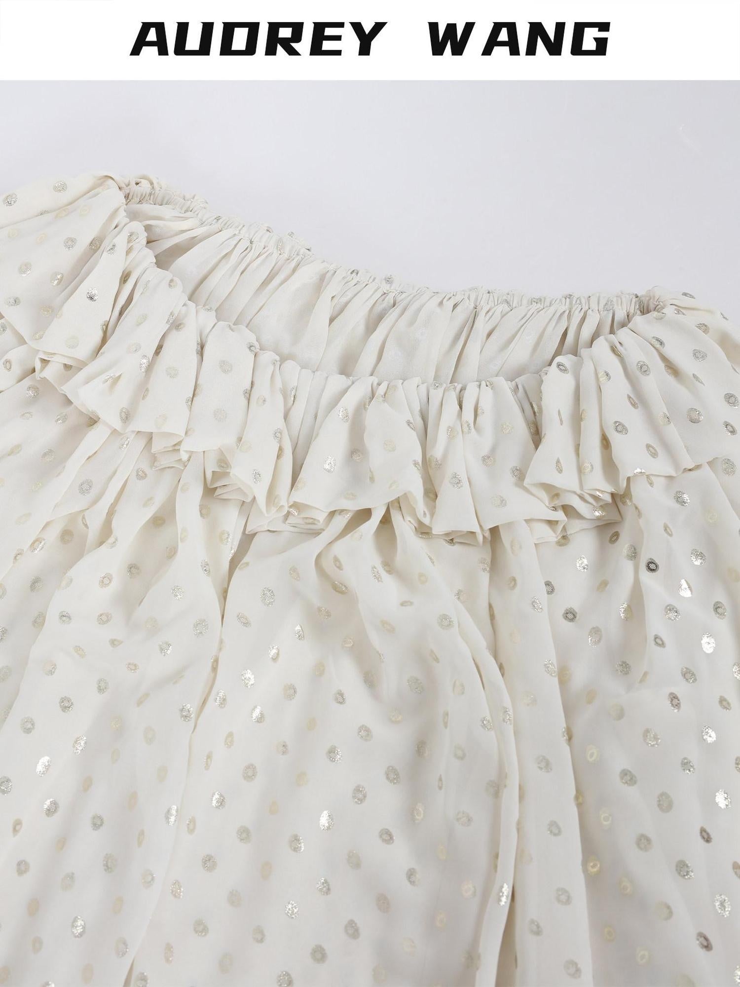 audreyyang Chiffon Polka Dot Loose Ruffle Collar Puff Sleeve Women Casual Midi Dresses