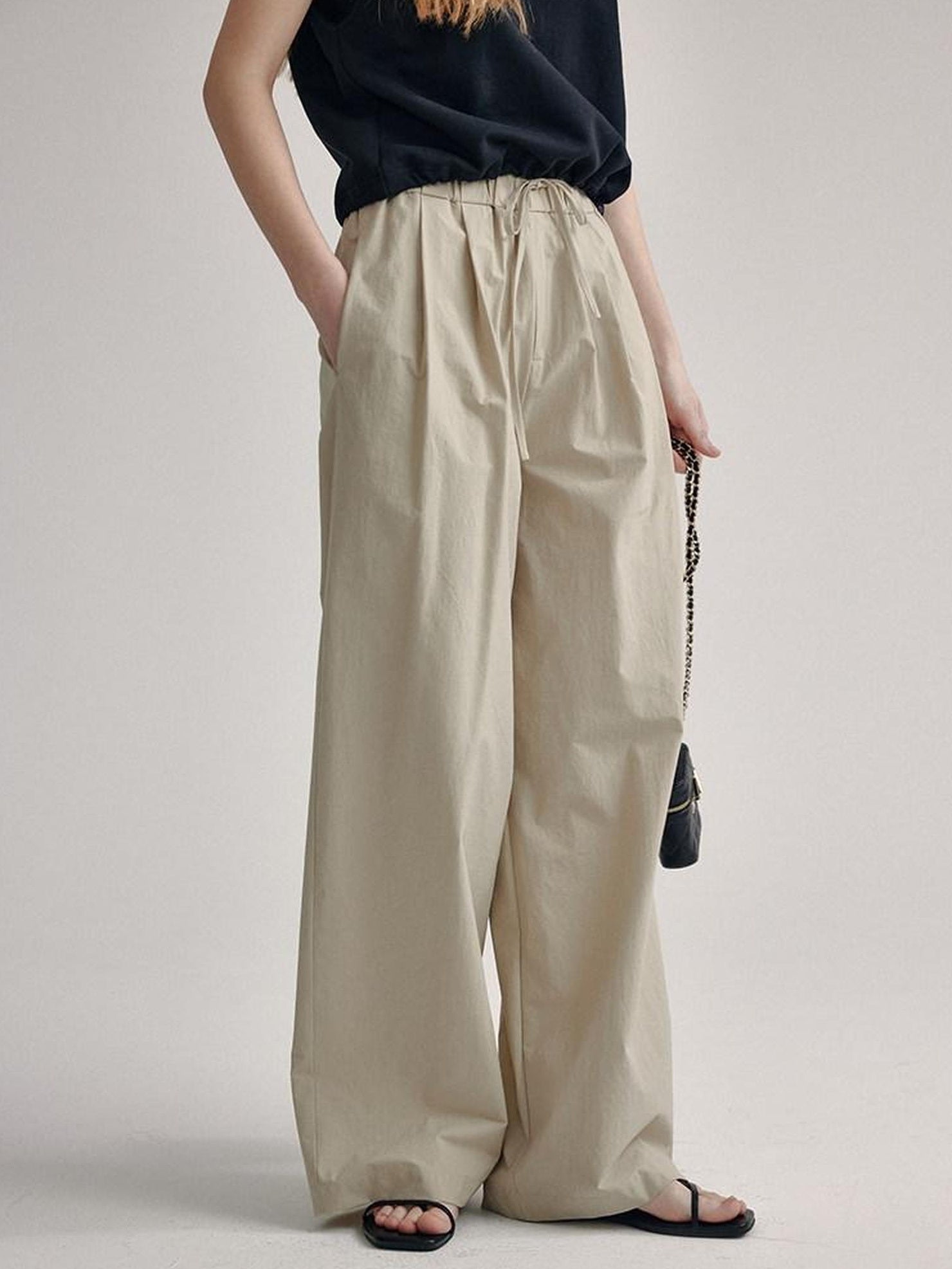 fano High Waist Tailored Minimalist Commuter Nylon Blend Pockets Straight Pants