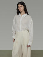 unspoken Breathable Embroidered Loose Polo Women Ramie Lyocell White Button Shirts