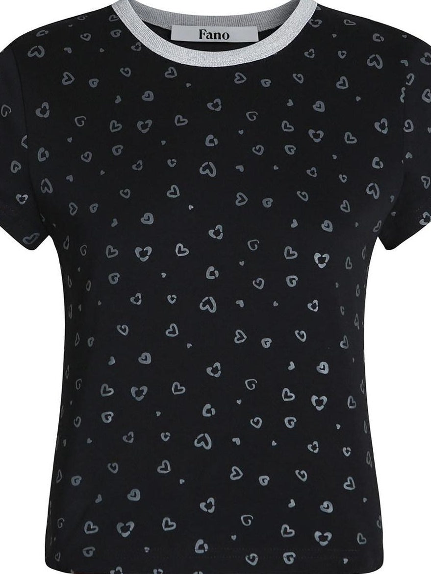 fano Moisture Wicking Slim Fit Korean Crew Neck Printed Black Basic Crop Tops