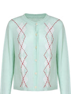 fano Warm Wool Blend Diamond Loose Fit Commuter Round Neck Mint Cardigans