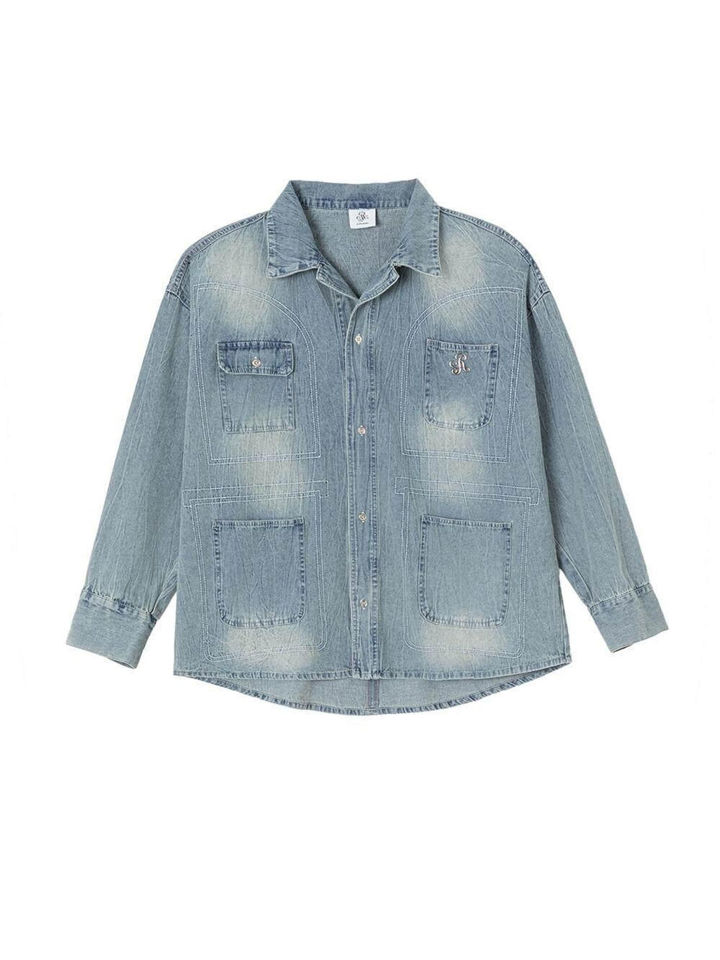 ikyou Shape Retaining Vintage Loose 3D Detail Women Midlength Blue Denim Jackets