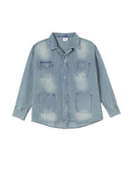 ikyou Shape Retaining Vintage Loose 3D Detail Women Midlength Blue Denim Jackets