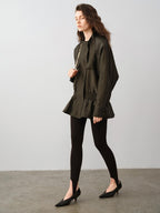 audreyyang Drawstring Techwear Loose Fit Womens Long Sleeve Button Cropped Jackets