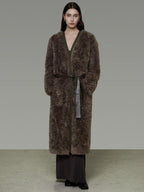 unspoken Warm Belted V-neck Loose Fit Commuter Women Brown Gray Long Coats