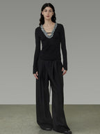 unspoken High Waist Sleek Black Workwear Tailored Fit For Ladies Polyester Wide Leg Pants