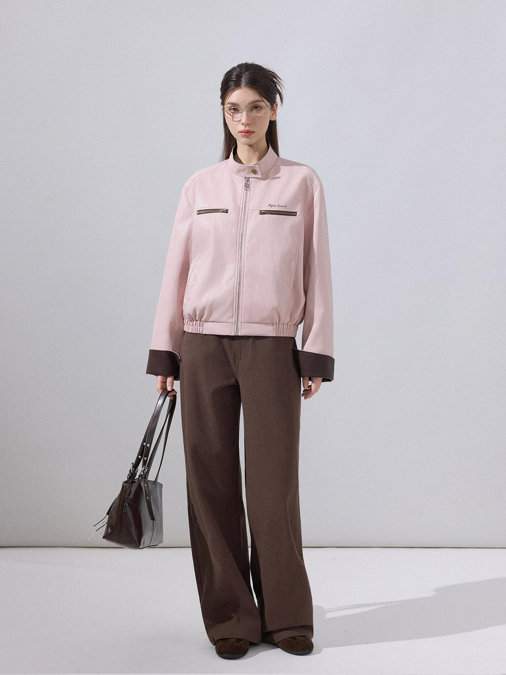 ikyou Colorblock Zip Stand Collar Stretch Cotton Casual Women Cropped Jackets