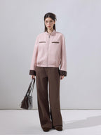ikyou Colorblock Zip Stand Collar Stretch Cotton Casual Women Cropped Jackets