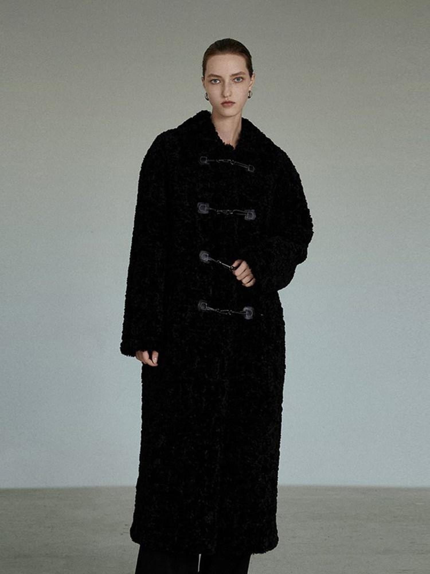 unspoken Thick Double Breasted Commuter Straight Fit Women Black Polyester Long Coats