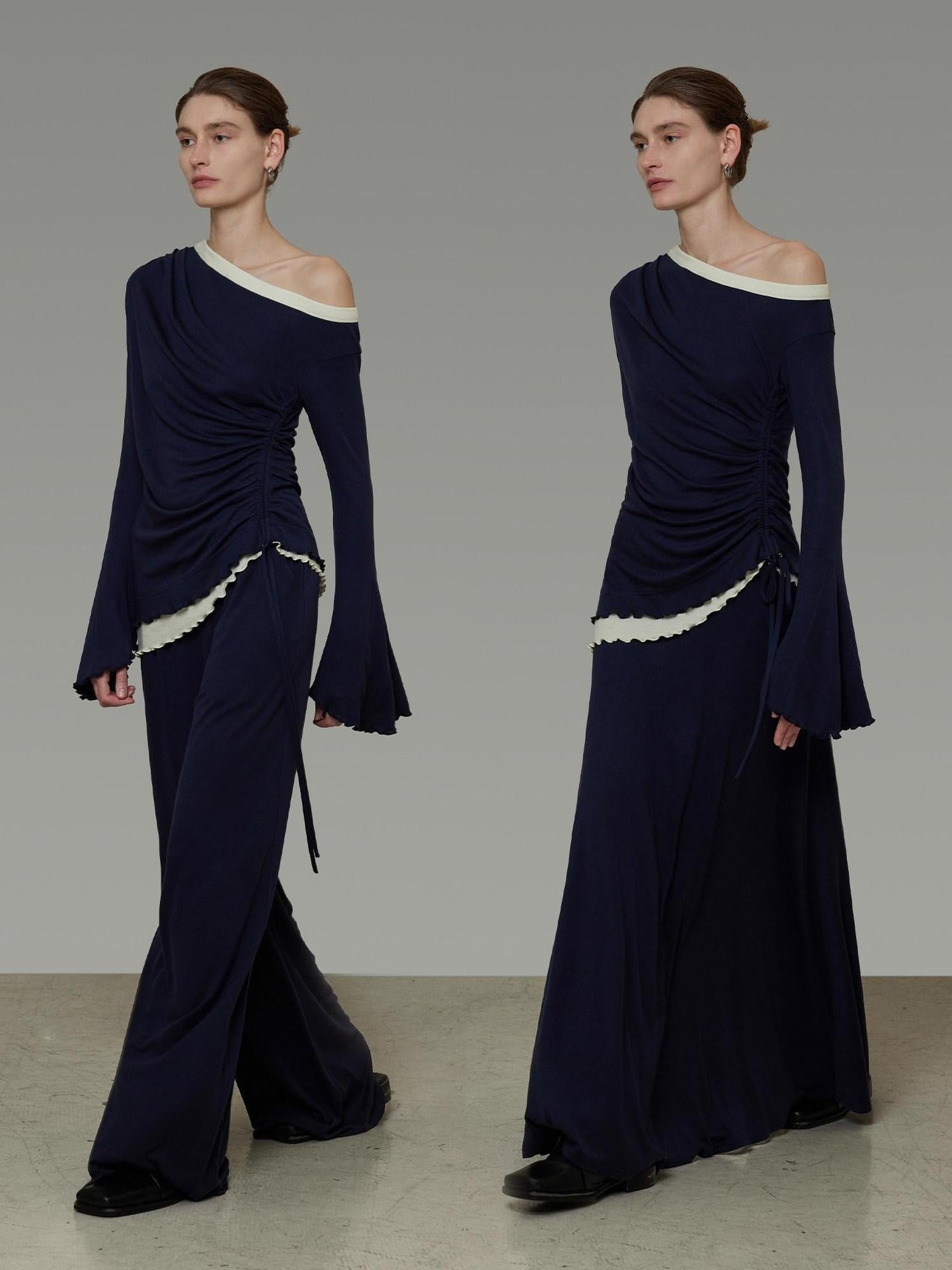 unspoken Soft Tencel Stretch 3 Piece Casual Hem Detail Women Comfort Fit Top & Skirt Sets