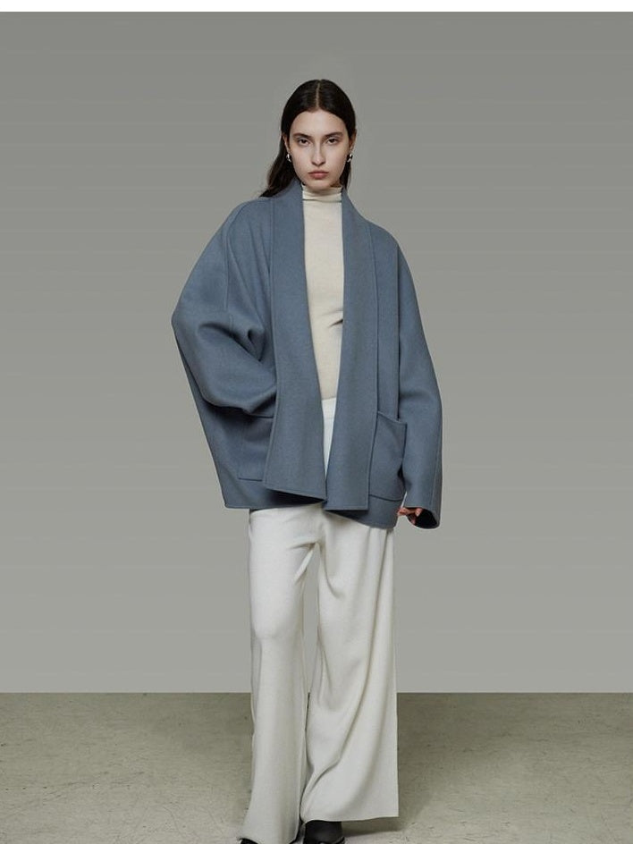 unspoken Pure Sheepswool Structured Tailoring Relaxed Fit Mist Blue Wool Coats