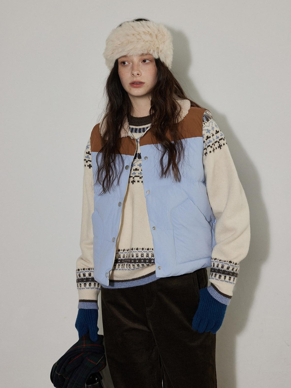 Lofi choose 90% White Duck Down Thick Patchwork Colorblock Commuter Women Puffer Vests