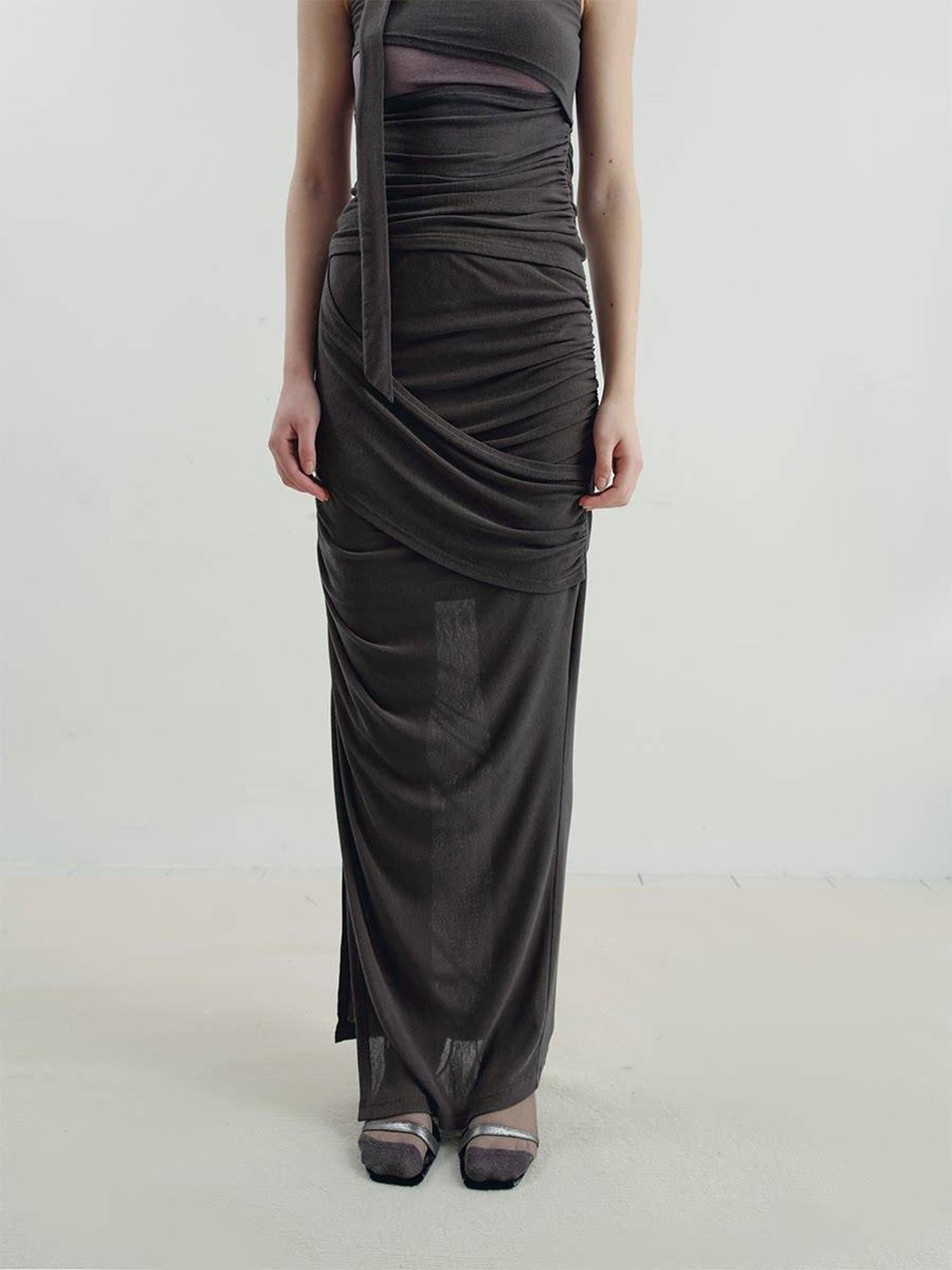 someone sometimes Versatile Pleated Tie Cami Slim Fit Lyocell Linen Blend Women Top & Skirt Sets