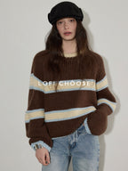 Lofi choose Cozy Acrylic Wool Colorblock Loose Fit Raglan Crewneck Striped Knit Sweaters