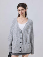 ikyou Soft Breathable Slouchy Loose V-neck Long Sleeve Gray Knit Casual Women Cardigans