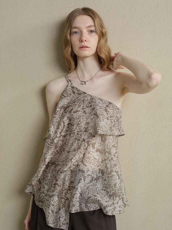 someonesometimes Lightweight Wool Blend Original Ruffle Loose Fit Women Striped Paisley Camisoles
