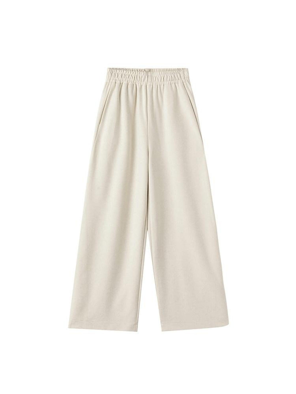 ikyou Wrinkle Resistant Asymmetric High Waist Loose Straight Commuter Beige Sweatpants