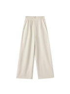 ikyou Wrinkle Resistant Asymmetric High Waist Loose Straight Commuter Beige Sweatpants