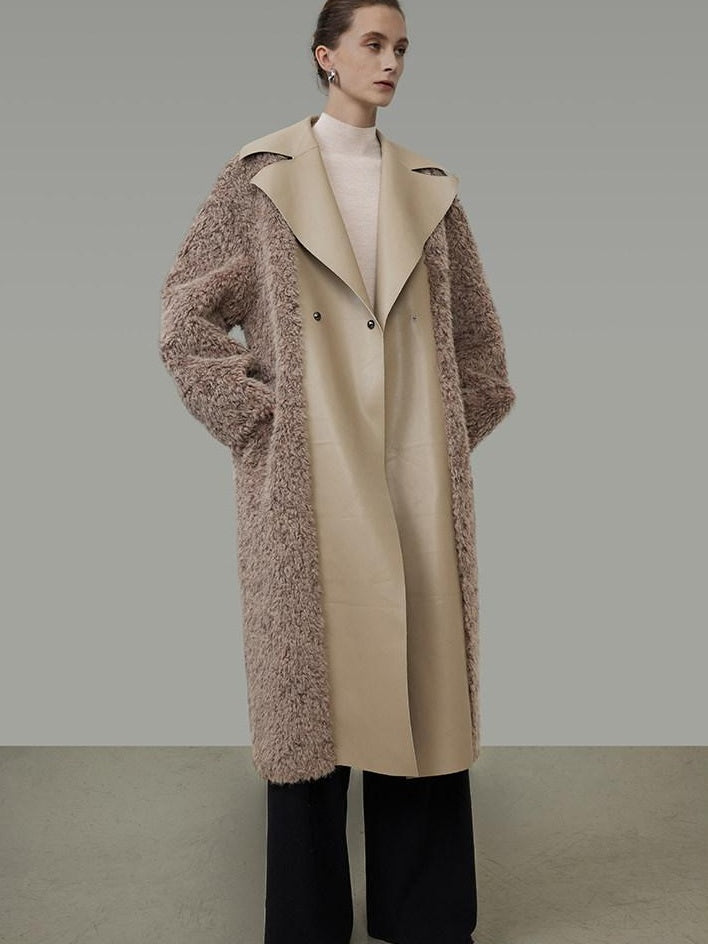unspoken Thick Faux Fur Patchwork Oversized Simple Workwear Women Beige Brown Long Coats