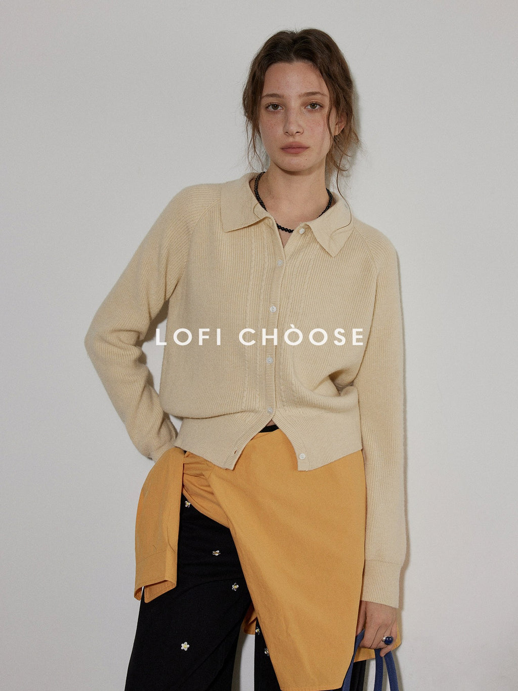Lofi choose Light Poly Wool Jacquard Workwear Short Sleeve For Women Button Knit Cardigans