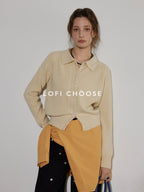 Lofi choose Light Poly Wool Jacquard Workwear Short Sleeve For Women Button Knit Cardigans