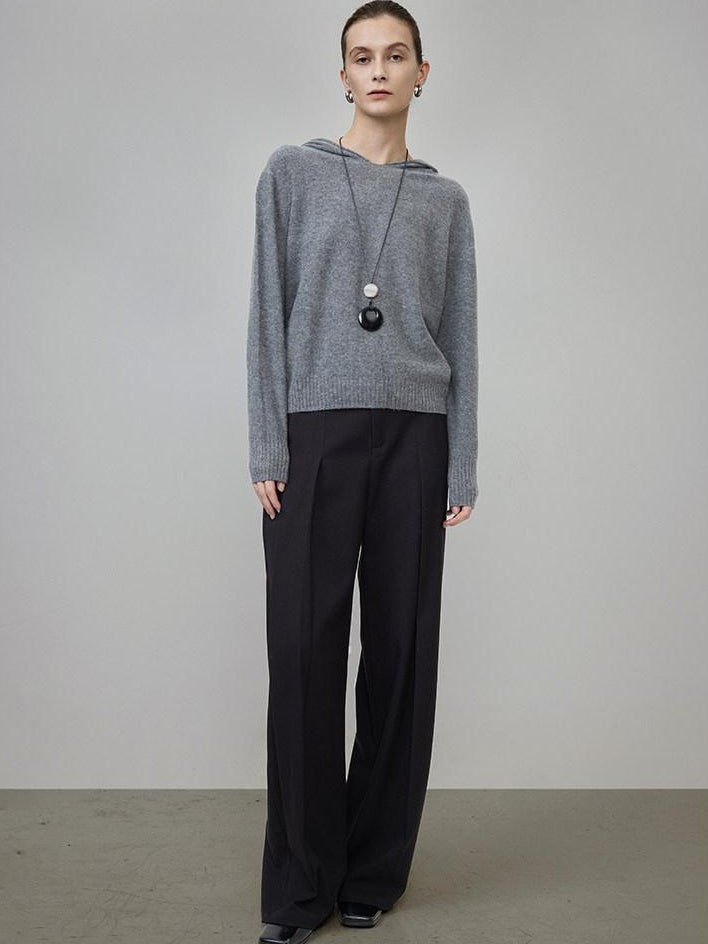 unspoken Cozy 100 Percent Wool Hooded Loose Fit Minimalist Commuter Knit Sweaters