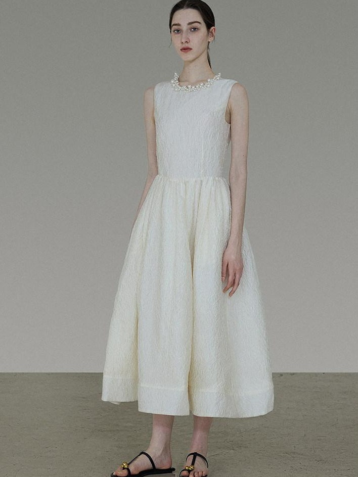unspoken Polyester Blend A Line Fitted Waist Round Neck Sleeveless Casual Maxi Dresses