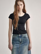 fano Soft Stretch Polyester Round Neck Minimalist Women Black Basic Crop Tops