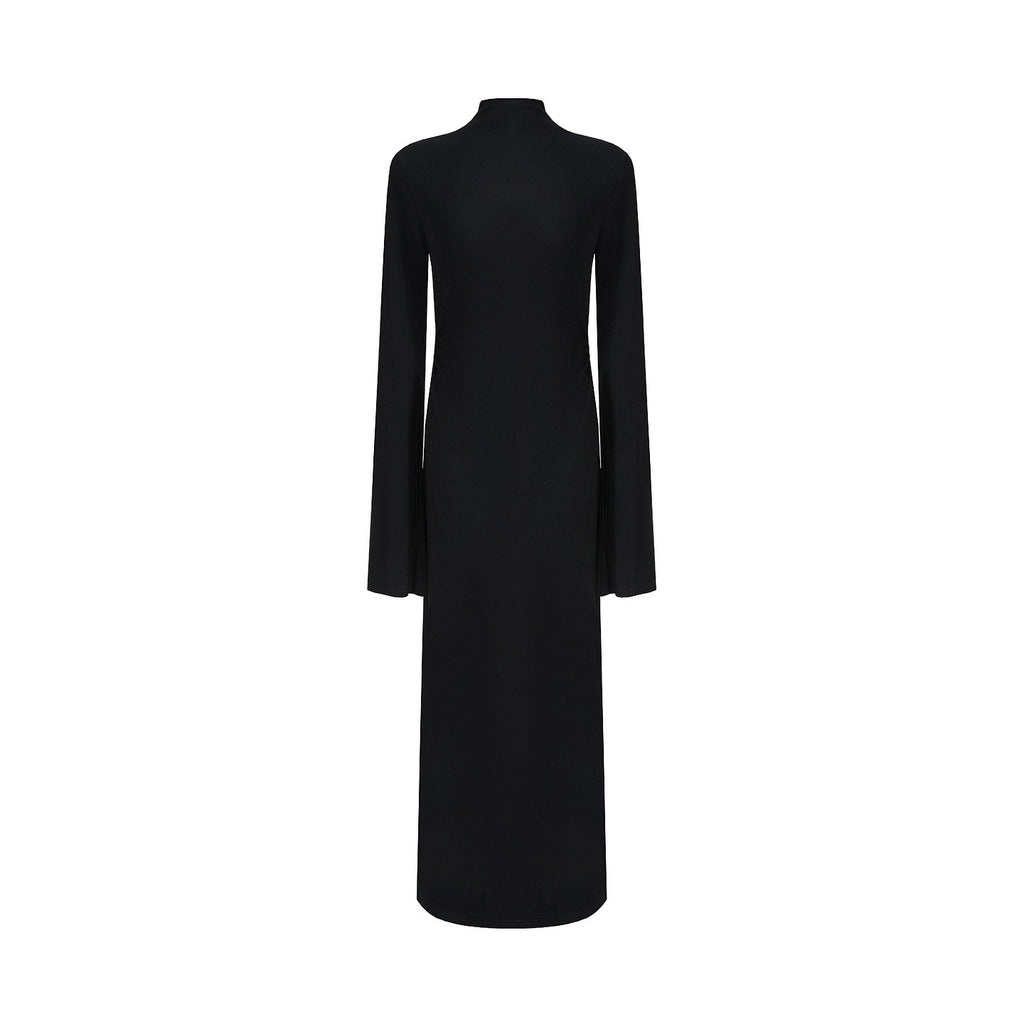 unspoken_Soft_Breathable_Viscose_Knit_High_Waist_Aline_Slim_Black_Maxi_Dresses_MISSTT