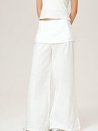 ikyou Wrinkle Free Minimalist Commuter Elastic Waist Natural Rise White Wide Leg Pants