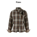 fano_Soft_Cotton_Tie_Bow_Plaid_Long_Sleeve_Stand_Collar_Office_Cardigan_Women_Blouses_MISSTT