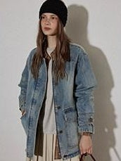 Lofi choose Cotton Colorblock Loose Fit Women Button Midlength Blue Denim Jackets