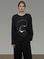 unspoken Lightweight Printed Minimalist Loose Round Neck Women Cream Pullover Sweaters