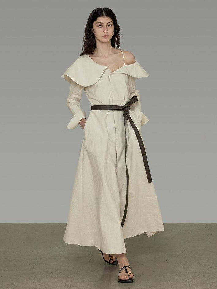 unspoken Comfortable Cotton Blend High Waist Asymmetrical Shirt Dress Office Maxi Dresses