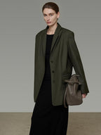 unspoken Breathable Dark Green Loose Lapel Blazer High Waist Casual Top & Skirt Sets